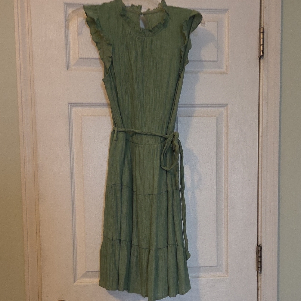 Green Ruffle Sleeve Dress